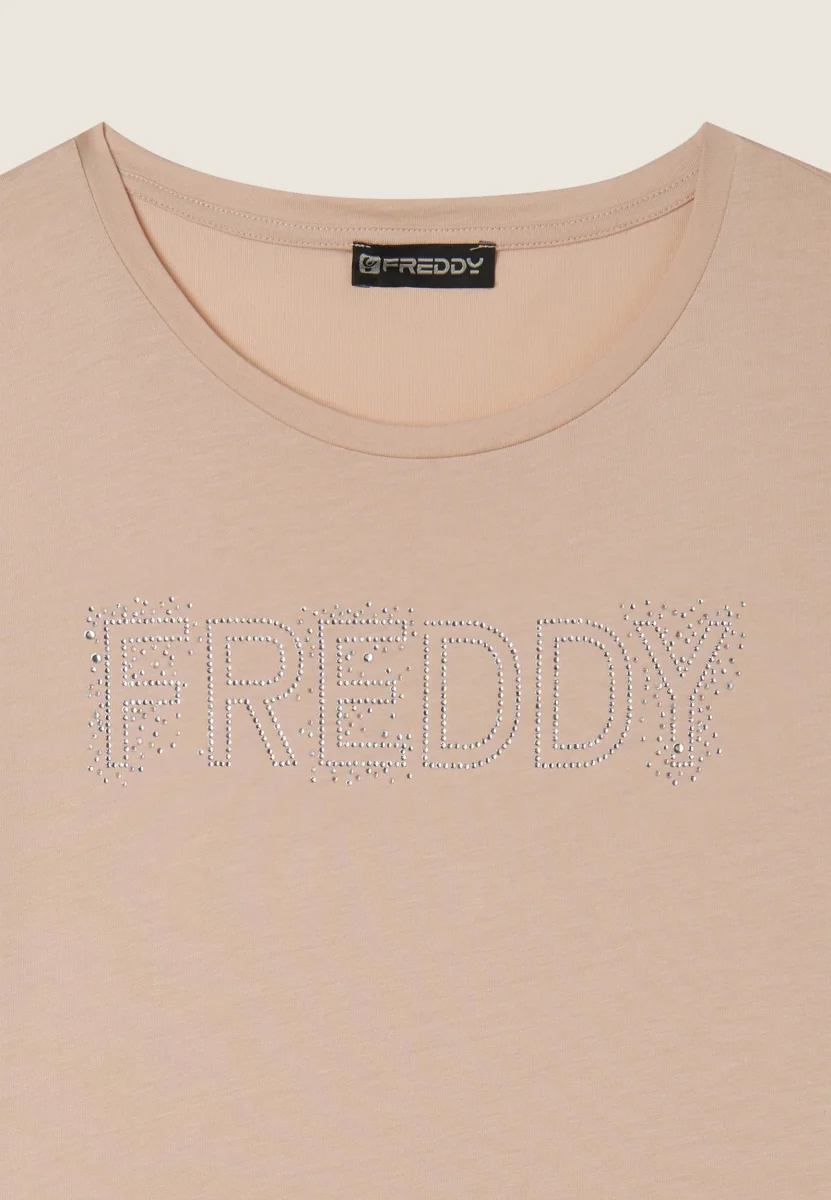 T-Shirt in jersey modal con Logo Strass – Image 7