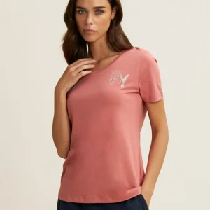 T-Shirt in jersey modal con Logo FY e Dettagli in Strass