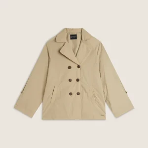 Trench donna in nylon lunghezza media con maniche ampie