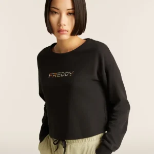 Felpa Cropped con Logo Multicolore