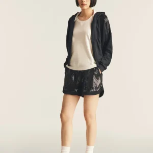 Pantaloni Shorts con paillettes e logo posteriore