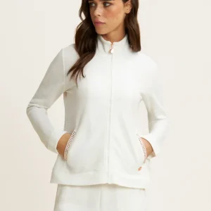 Felpa in viscosa a costine con collo alto e zip