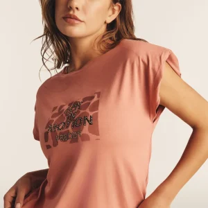 T-shirt cropped senza maniche in jersey viscosa con grafica