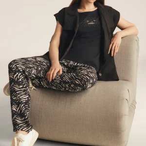 Pantaloni regular fit in viscosa animalier con gamba dritta