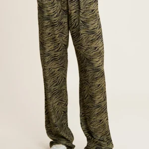 Pantaloni comfort in viscosa animalier con gamba ampia