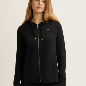 Felpa con cappuccio animalier e zip frontale