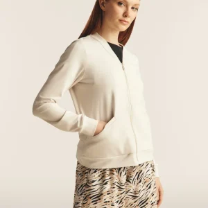 Felpa zip e collo in costina con dettagli animalier