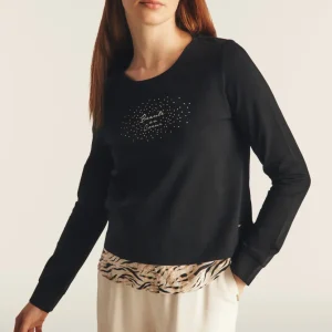 Felpa con inserto effetto camicia e dettagli dorati