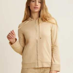 Felpa con cappuccio ricamato e zip