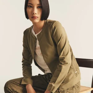 Felpa con ricami Sangallo e zip