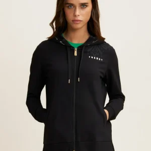 Felpa zip leggera con cappuccio e dettagli floreali