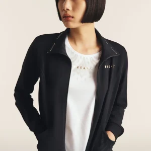 Felpa zip leggera con collo alto e dettagli floreali