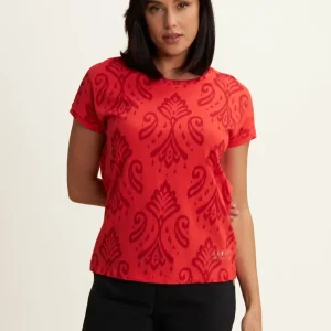 T-shirt floreale in jersey con maniche a kimono