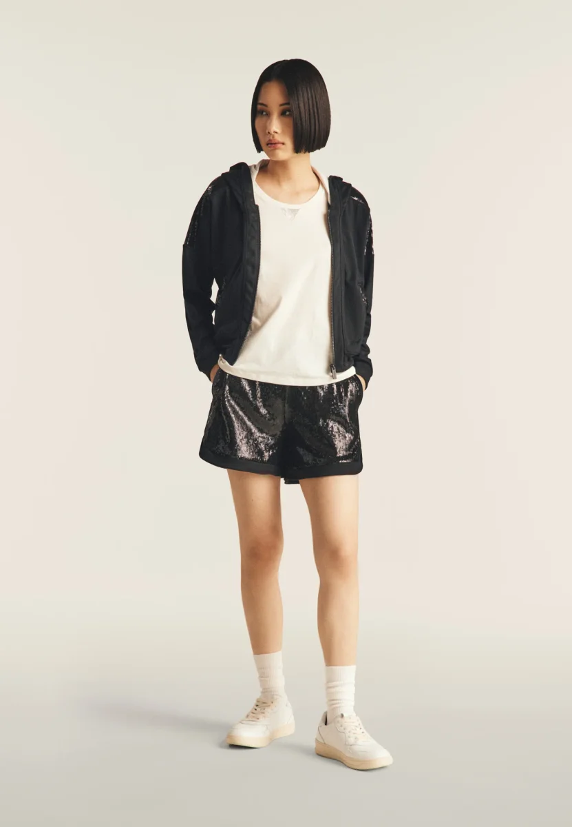 Canotta regular fit in jersey con inserto paillettes