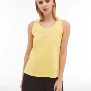 Canotta da donna in jersey con maxi logo metallizzato