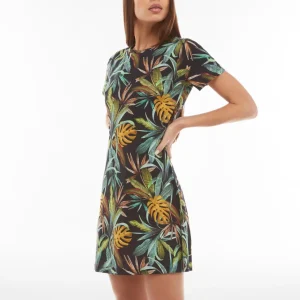 Abito skater in jersey modal stampa tropical all over