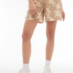 Pantaloni short donna in satin di viscosa fantasia tropical