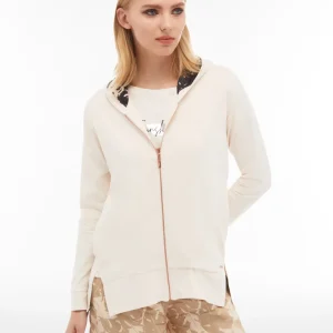 Felpa collo alto e zip in jersey con dettagli tropical