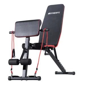 Banc de  Musculation  SYNERFIT  Inclinable Réglable,  multifonctions -   entraînement complet  noir et rouge