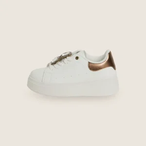 Sneakers Donna Platform in Similpelle con Dettagli Strass