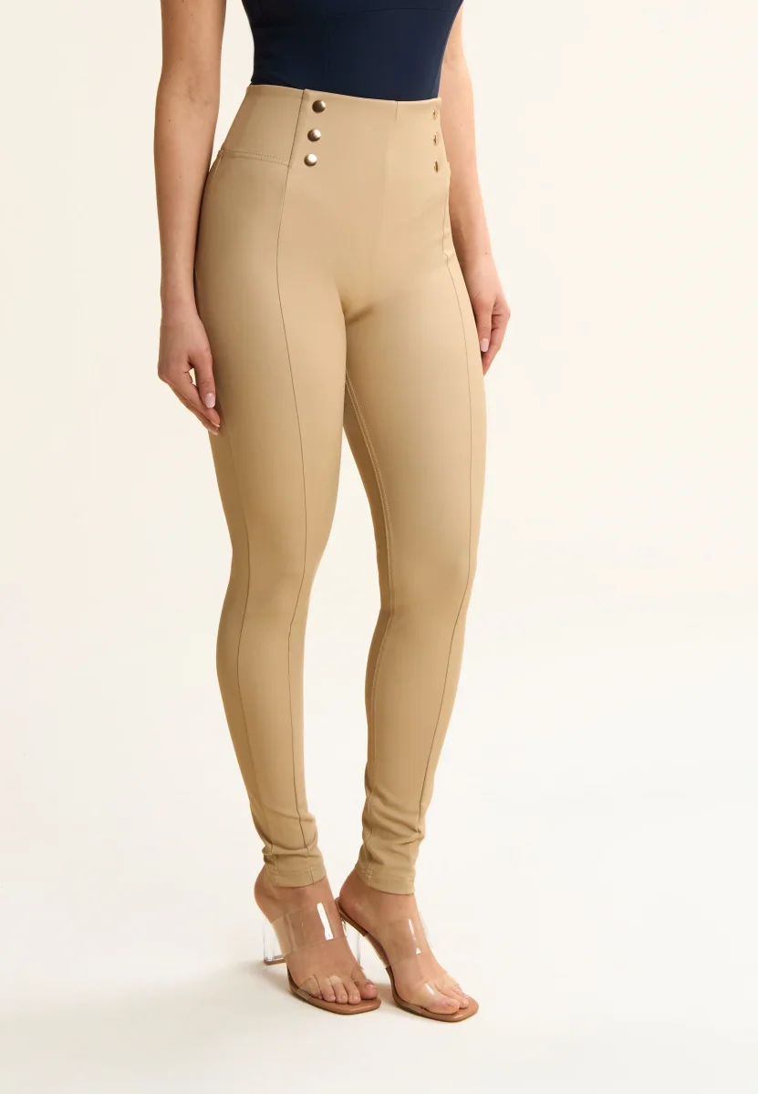 Pantaloni WR.UP similpelle vita alta con bottoni decorativi