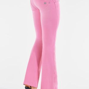 Pantaloni push up WR.UP® flare vita bassa gabardine effetto used