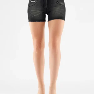 Shorts push up WR.UP® sfrangiati vita alta in denim navetta ecologico